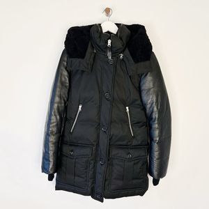 Mackage Cynthia Black Down Parka with Leather Sleeves